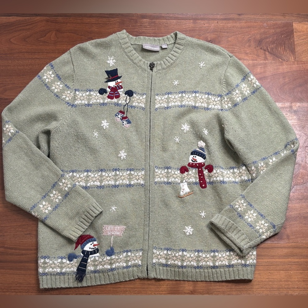Wool Angora Rabbit Full Zip Winter Snowman Sweater